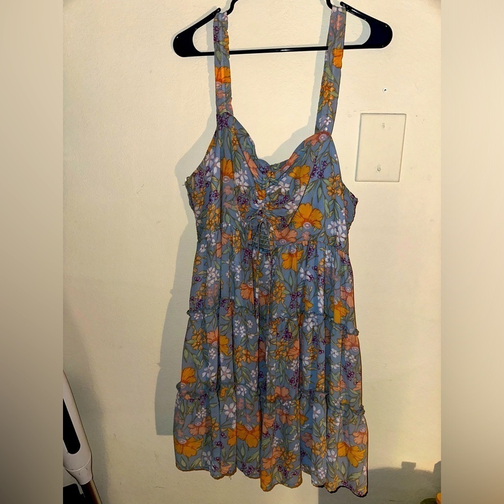 Arula women’s blue orange floral tiered sleeveless mini dress B 2X spring